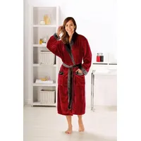Gözze Unisex-Bademantel Seidenfeeling, ideal für Sauna & Spa, Hotelbademantel, Morgenmantel, Langform, Wellsoft-Microfaser, Schalkragen, Gürtel, für Damen & Herren, mit edlem Glanz, lang rot L | 120 cm