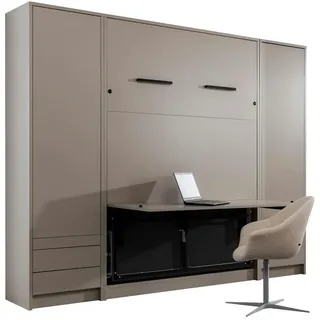 QMM TraumMöbel Schrankbett Wandbett Klappbett vertikal GN 140x200 mit Schreibtisch und 2 Schränken Congo