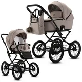 Knirpsenland Kombi-Kinderwagen Retro Style Kombi Kinderwagen 2.0, hohe Sicherheit durch One-Klick System der Kinderwagenaufsätze braun
