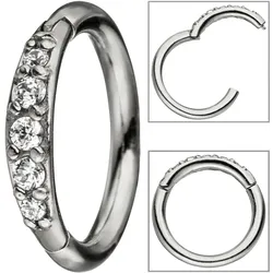 Nasenpiercing JOBO, silber (edelstahlfarben), Piercings, Damen, Edelstahl, Segmentring Edelstahl mit Kristallsteinen