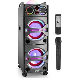 Pyle Bluetooth Lautsprechersystem 2000W, Tragbarer Karaoke PA Lautsprecher mit Mikrofon, DJ-Partylichter, USB, SD-Kartenleser, AUX, RCA, FM-Radio, Räder, Wireless Musik Streaming, Party Lautsprecher