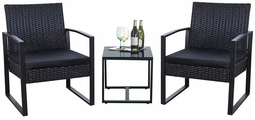 Balkonmöbel Set in Schwarz Kunstrattan modern (dreiteilig)