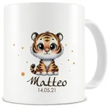 Samunshi® Kindertasse mit Namen Tasse mit Kleiner Tiger Personalisierte Tasse mit Namen Kinder Kinderbecher mit Namen für Kindergarten oder Geburtstag weiß 300ml