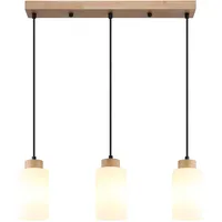 GLOBO Hängeleuchte 3-flg. 60 cm rechteckig Braun Holz/Glas