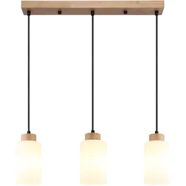 GLOBO Hängeleuchte 3-flg. 60 cm rechteckig Braun Holz/Glas