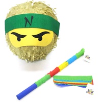 Nislai® Ninja Pinata SET | Ideal für die Ninja Party | Pinata Geschenk | Pinata Geburtstag | inkl. Stock & Augenmaske | Farbe zur Auswahl: grün, schwarz, blau, rot, gold (gold)