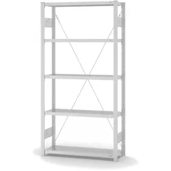 PROREGAL Lebensmittel-Fachbodenregal Stecksystem T-Profil | HxBxT 200x100x30cm | 5 Ebenen | Fachlast 150kg | Hygienische Beschichtung | Weiß Stahl