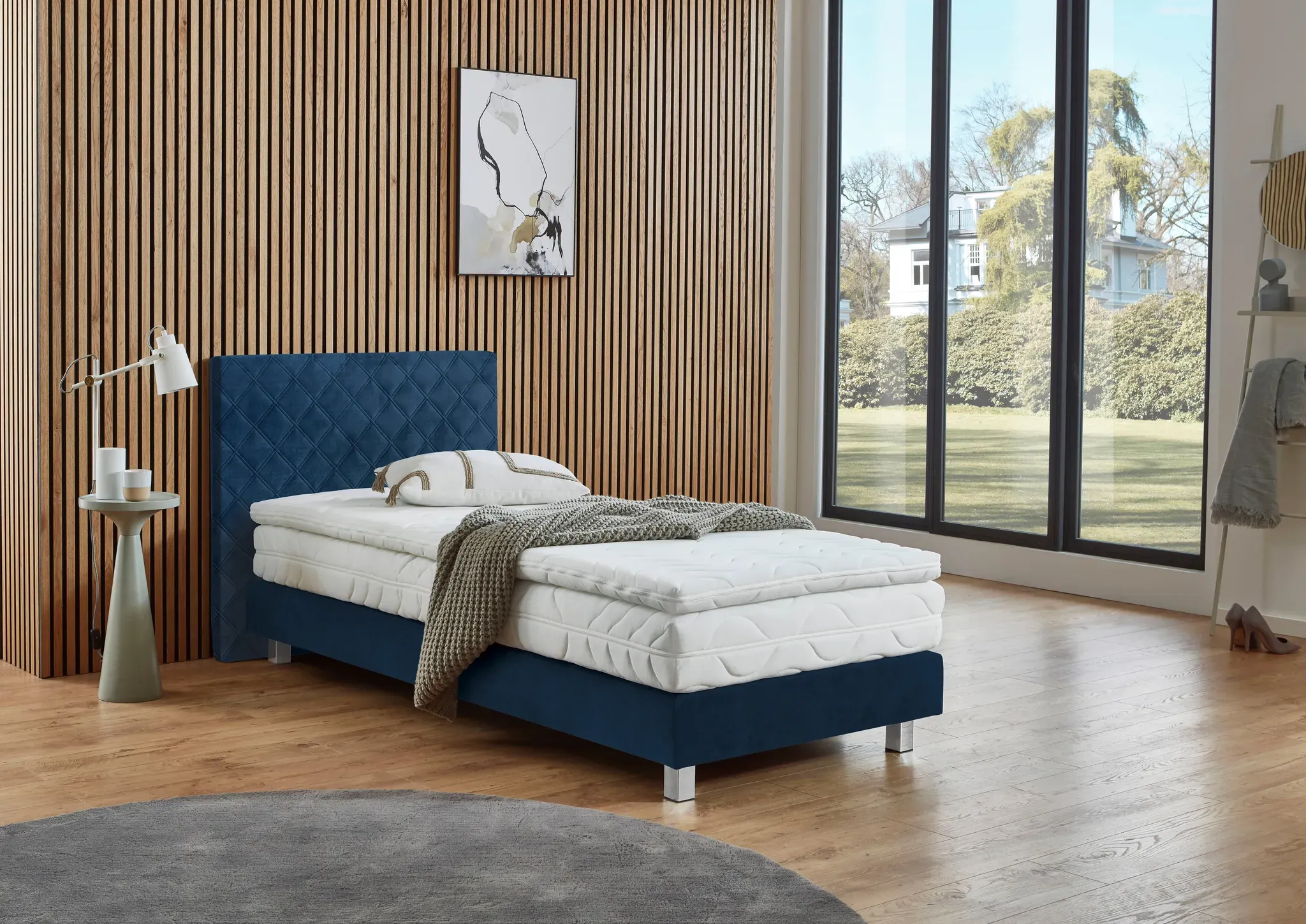 Boxbett, königsblau, B:105cm L:210cm, WESTFALIA SCHLAFKOMFORT, Komplettbetten