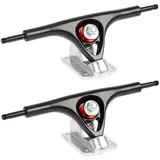 FunTomia 2 Stück Aluminium Longboard Truck Trucks Achsen/Achsstiftbreite: 245mm / Hängerbreite: 180mm / Winkel 50° (schwarz Silber)