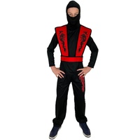 Foxxeo rotes Ninja Kostüm für Jungen - Größe 110-152 - roter Ninja Kämpfer für Kinder Fasching Karneval, Größe:146/152