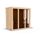 Woodfeeling Karibu Sauna Irava 2 - 68 mm Systemsauna - 230 Volt Plug & Play Bronzierte Ganzglastür Ohne Dachkranz Ohne Ofen inkl. gratis Zubehörpaket (Gesamtwert 191,92€)