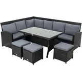 Polyrattan Essgruppe schwarz Sitzgruppe Garten Lounge Gartenmöbel Set Rattan