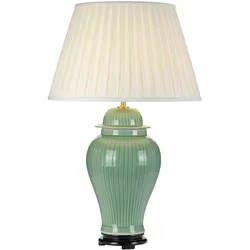 Licht-Erlebnisse Tischleuchte TYRION Seladongrün Elfenbein Keramik Stoff 1x E27 bis 60W LE57985