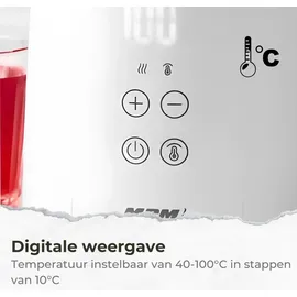 MPM MCZ-120 Wasserkocher 1,5L mit Doppelwand-Design, Temperaturregelung 40-100°C, Edelstahl-Innenbehälter, 2200W, Geräuscharm, Weiß