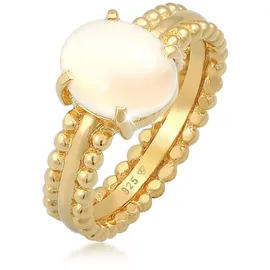 ELLI PREMIUM Fingerring ELLI PREMIUM "Mondstein Edelstein Oval Elegant 925 Silbe" Gr. 58, gold, Fingerringe, Damen, 58mm,mit Steinen, Silber 925 (Sterlingsilber), Fingerring