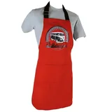 BRISA VW Collection - Volkswagen Koch-Küchen-Grill-Back-Latz-Schürze für Frauen & Männer mit T1 Bulli Bus Motiv (Vintage Logo/Rot)