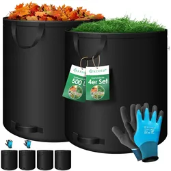 KESSER® Gartensack Set Laubsack Gartenabfallsack inkl. Handschuhe - Selbststehend 4 Griffe Stabil Robust & Faltbar - Laubsäcke Rasenschnitt Gartensäcke für Gartenabfälle Grünschnitt