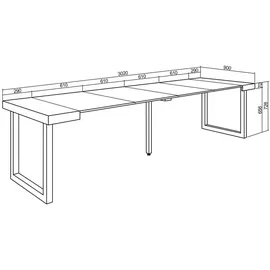 SKRAUT HOME Ausziehbarer Konsolentisch 302x90x73cm Eiche und weiß