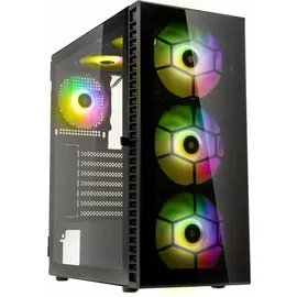 Kolink Observatory HF Glass PC-Gehäuse, Sechs ARGB-Lüfter, 330 mm GPU-Freiheit, ATX-Motherboard, Glasfrontplatte, Stahl, Mid-Tower, Schwarz