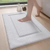 DEXI Badezimmerteppich 50 x 80 cm, Badteppich rutschfest Waschbar, weicher Badematte, Mikrofaser Absorbent Badvorleger, Badematten für Badewanne, Duschraum und Badezimmer, Weiß