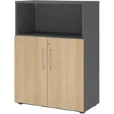 bümö flexi Aktenschrank abschließbar mit Flügeltüren & 1 Regalfach in Graphit/Eiche, Büroschrank mit werkzeuglosem Schnellmontage-Klicksysten in