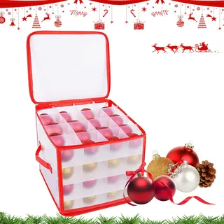 Darryy Weihnachtskugeln Aufbewahrung Hanging Organizer, Aufbewahrungsbox Weihnachtskugeln, Weihnachtskugeln Box, Aufbewahrung Weihnachtskugeln, Rot, 64 Fächer je 7.5 cm, für 64 Weihnachtskugeln Max