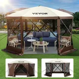 VEVOR Faltpavillon, 3,05 x 3,05 m, 6-seitiges Pop-up-Camping-Überdachungszelt mit Netzfenstern, tragbarer Tragetasche, Erdspießen, große gartenpavillon für Outdoor-Camping, Rasen und Hinterhof