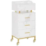 MCombo M MCombo Servierwagen mit Rollen & 4 Schubladen, Rollwagen Friseurwagen Weiß, Salon Trolley mit Ablage, Moderner Arbeitswagen für Bad Wohnzimmer, 0062