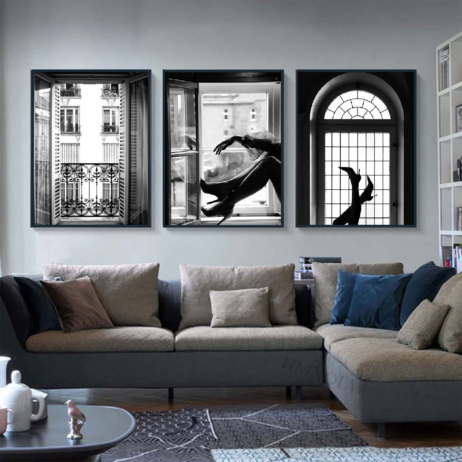 HMXQLW Schwarz Weiß Bilder 3er Set Leinwandbilder Modern Poster für Wohnzimmer Schlafzimmer Deko Kunst Malerei Kein Rahmen (High Heels,30X40CM)