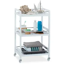 Relaxdays Bambus Servierwagen weiß Weiß,Silber