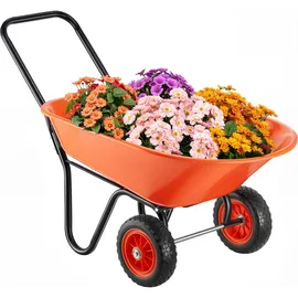 Vevor Schubkarrenwagen, 5 Kubikfuß Ladevolumen und 397 lbs Fassungsvermögen, 2-rädriger Gartenkipper, Gartenwagen mit Griff und 10 Zoll breiten Spur