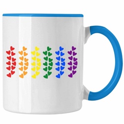 Trendation Tasse Trendation – Regenbogen Tasse Geschenk LGBT Schwule Lesben Transgender Grafik Pride Herzen Flagge blau