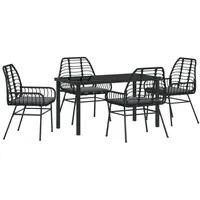VidaXL 5-teiliges Gartenmöbelset mit Kissen Schwarz Poly-Rattan