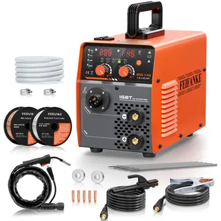 FEIFANKE Schweißgerät Fülldraht Ohne Gas 230V 145A Schweißgerät MIG MAG 4 in 1 Gasloses MIG/MIG/MMA/Lift TIG Schutzgasschweißgerät Synergie IGBT Inverter Schweissgerät für 1.0-4.8mm Stahl und Eisen