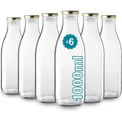 Espírito rebelde 6 leeren Glasflaschen à 1000 ml mit Deckel - Glasflaschen für Saft, Milch, Grillen, Saucen