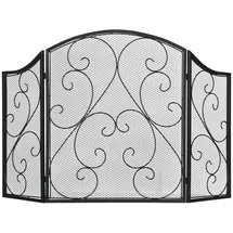 Homcom Kamingitter, Klappbares Kaminschutzgitter, Ofenschutzgitter mit 3 Paneelen, Funkenschutzgitter im Vintage-Design für Wohnzimmer, Metall, Schwarz 66 x 31 x 81 cm