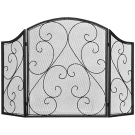 Homcom Kamingitter, Klappbares Kaminschutzgitter, Ofenschutzgitter mit 3 Paneelen, Funkenschutzgitter im Vintage-Design für Wohnzimmer, Metall, Schwarz 66 x 31 x 81 cm