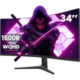 CRUA 34 Zoll UltraWide Curved Gaming Monitor, WQHD 3440x1440, 165Hz, 1ms VRB, Höhenverstellbar, FreeSync Premium, 1500R Krümmung, DP 1.4 & HDMI, Randloses Design für Ultimatives Gaming-Erlebnis