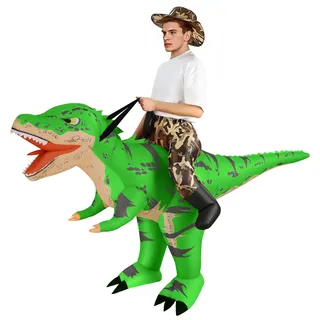 Alaoo Aufblasbare Dinosaurier Kostüm Erwachsene,Tyrannosaurus Rex Anzug Männer Frauen,lustiges Dino-Reiterkostüm,Lustige Aufblasbare Dinosaurier Kostüm für Halloween Karneval Party, GrünTarnung