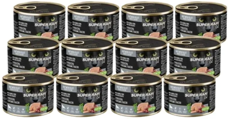 DOLINA NOTECI Super Rafi Cat P&F mit Perlhuhn- und Entenherzen für sterilisierte Katzen 12x185g