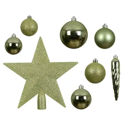 33 Weihnachtskugeln Kunststoff mit Christbaumstern Set bruchsicher Christbaumkugeln Weihnachtsbaumkugeln Christbaumspitze Christbaumschmuck Grüntee