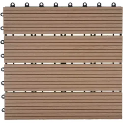 Mendler WPC Bodenfliese Rhone, Holzoptik Balkon/Terrasse, 11x je 30x30cm = 1qm ~ Premium, teak linear