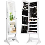 Costway Schmuckschrank Neigungsverstellbar, Schmuckregal Abschliessbar, Schmuck Spiegelschrank Mit Ganzkoerperspiegel Fuer Make-up, Weiss