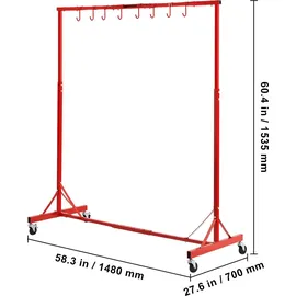 Vevor Lackierständer, 1,5 - 2,1 m höhenverstellbar, 30 kg Tragkraft, Lackierständer für Autos, Lackiertrocknerständer mit 8 Haken und 4 Schwenkrädern, Karosserieständer für Autowerkstätten und Garagen