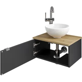 Saphir Waschtisch SAPHIR "Serie 6915 Waschschale mit Unterschrank für Gästebad, Gäste WC", schwarz (schwarz matt, halifax eiche, schwarz matt touch), B:51cm H:39,8cm T:35cm, Waschtische, Waschtisch, 51 cm breit, 1 Tür, Waschtischplatte, kleine Bäder, ohne