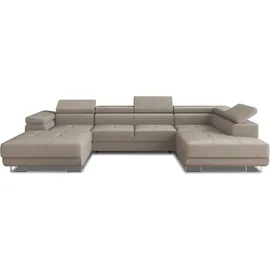 Sofnet Wohnlandschaft Caris U mit Schlaffunktion und einstellbare Kopfstützen, Ecksofa mit zwei Bettkästen, Couch, Sofa, Bettsofa (Beige (Paros 02), Ecksofa Links)