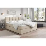 Livetastic Boxbett, Creme, Textil, H3, Höhe ca. 19 cm, 140x200 cm, Bettkasten, gepolstertes Kopfteil, Topper durchgehend, Schlafzimmer, Betten, Boxspringbetten