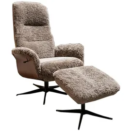 KAWOLA Relaxsessel SILVA Schaffell 77 x 106 x 77 cm Beige mit Hocker, drehbar