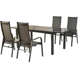 Garten-Essgruppe MERXX "»Alassio«", grau (grau, grau, graphit), Auszugsplatte, ausziehbar-Rückenlehne verstellbar, Aluminium, Kunststoff, Sitzmöbel-Sets, Rückenlehne verstellbar durch Gasdruckfeder