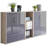 MID.YOU Aktenschrank Sonoma Eiche, Anthrazit Hochglanz - 213x114x33 cm,